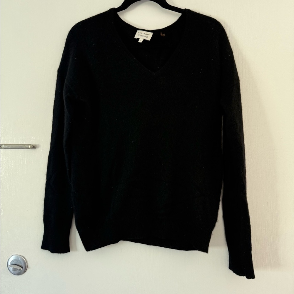 White + Warren Black V-Neck Sweater